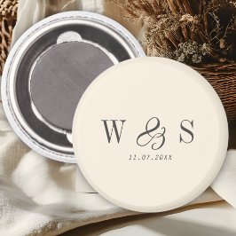 Íman Casais de noivos iniciais creme natural elegante