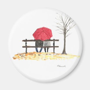 Íman Casal amoroso com guarda-chuva vermelho pintura aq