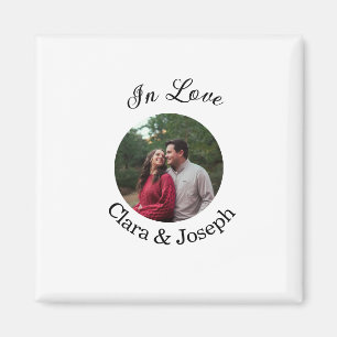 Íman casal apaixonado foto circular nome casamento româ