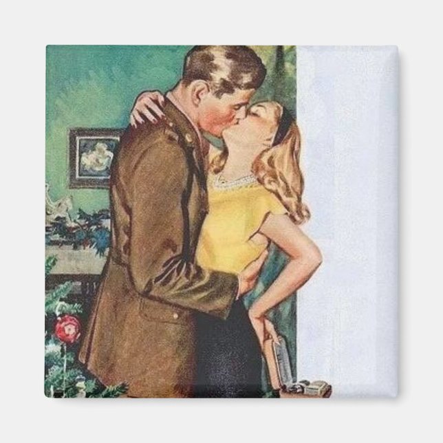 Íman Casal Beijando Natal Vintage (Frente)