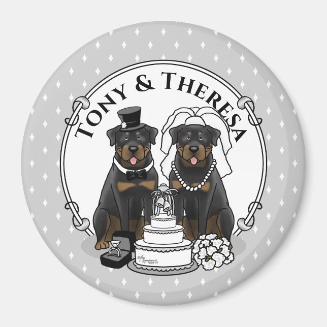 Íman Casal de Casamento Rottweilers Noiva e Cães de Gro (Frente)