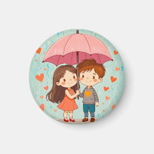 Íman Casal de Desenho Animado Fofo Sorriso Sob Guarda-C