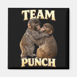 Íman Casal de Macaco Bebê Equipe Punch com um Novo Amig