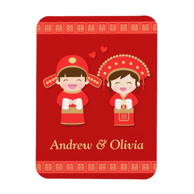 Íman Casal de Noivos Tradicional Chinês Fofo (Vertical)