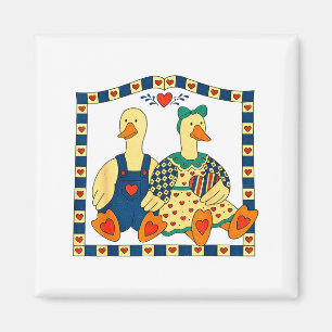Íman Casal de Pato de Arte Popular Com Corações Casa de