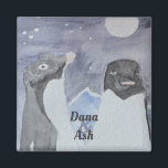 Íman Casal de Pinguim Cinto Artístico<br><div class="desc">Celebre seu casamento ou aniversário com este adorável ímã pinguim,  com dois pinguins Adelie pintados em aquarelas. Adicione seus nomes no painel à direita.</div>