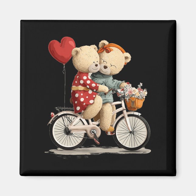 Íman Casal de Ursinhos com Gráfico de Bicicleta de Flor (Frente)