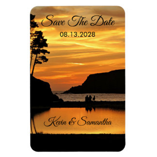 Íman Casal e Cachorro Romântico Pôr do Sol na Costa da