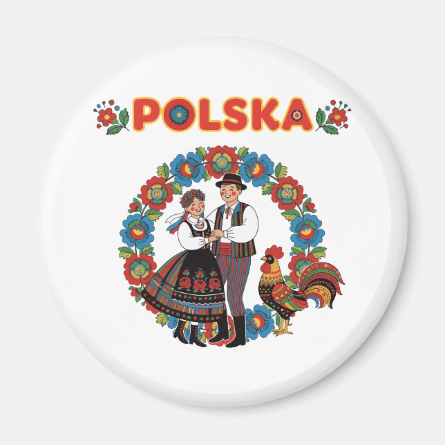 Íman Casal Folclórico Polonês Łowicz Art (Frente)