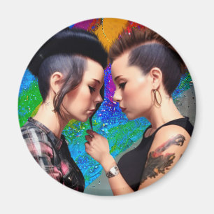 Íman Casal Lésbico bonito Arte Arco-Íris