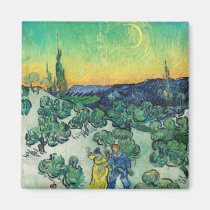 Íman Casal Romântico de Van Gogh Caminhando sob a Lua