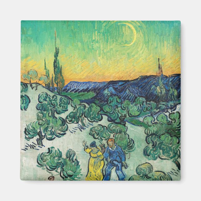 Íman Casal Romântico de Van Gogh Caminhando sob a Lua (Frente)