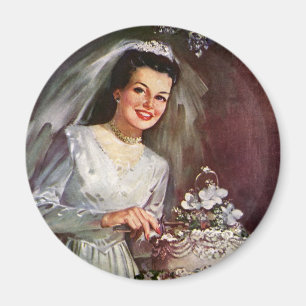 Íman Casamento Antigo, Noiva Cortando o Bolo de Casamen