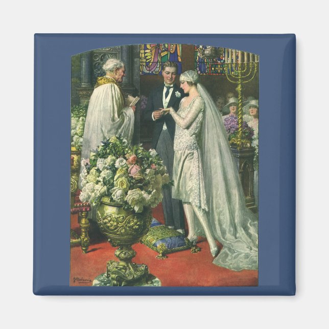 Íman Casamento Antigo, Noiva e Noivo com Menorá (Frente)