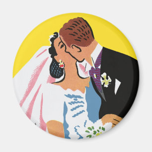 Íman Casamento Antigo, Noivos Recém-Casados Beijando