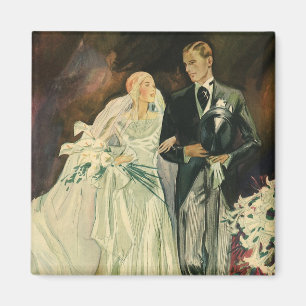 Íman Casamento Art Deco Vintage Noiva e Noivo Recém-cas