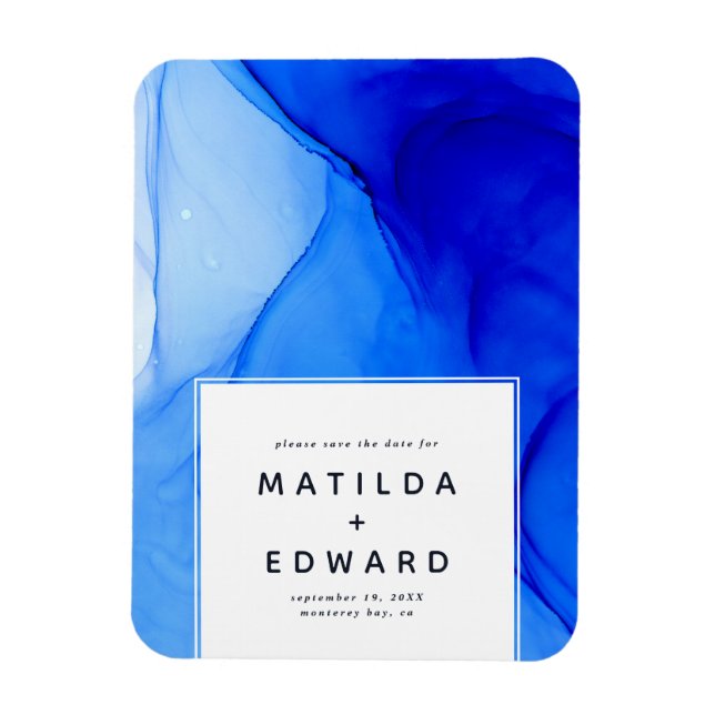 Íman casamento azul e branco moderno e elegante (Vertical)