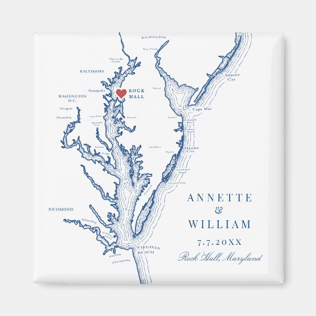 Íman Casamento Azul Elegante do Rock Hall Maryland (Frente)