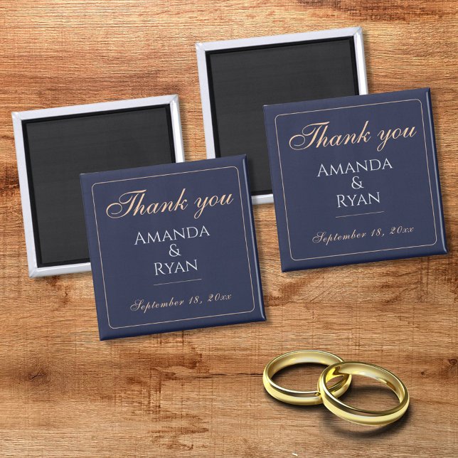 Íman Casamento Azul Escuro Simples, Elegante Obrigado (Criador carregado)