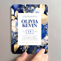 Casamento Azul Marinho & Floral Dourado Aquarela