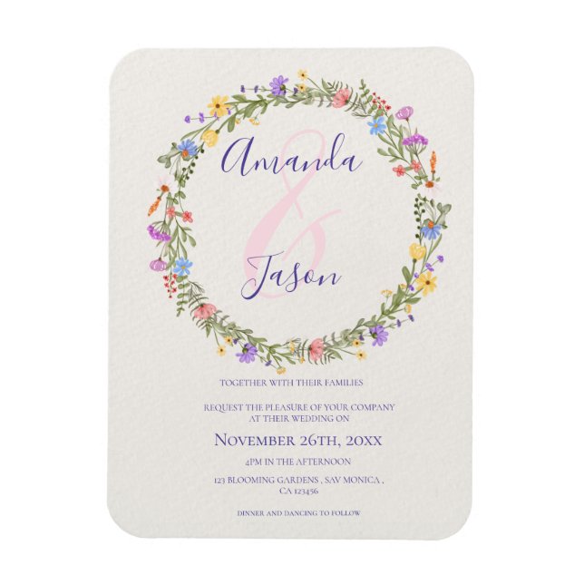 Íman Casamento bonito de flores silvestres púrpuras (Vertical)