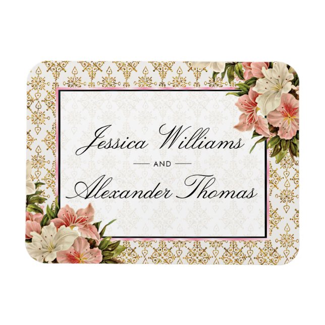 Íman Casamento Chic Bouquets de Primavera & Dourados Br (Horizontal)