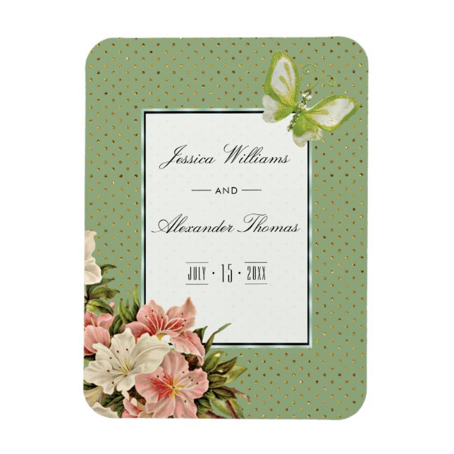 Íman Casamento Chic Lilies & Gem Butterfly (Vertical)