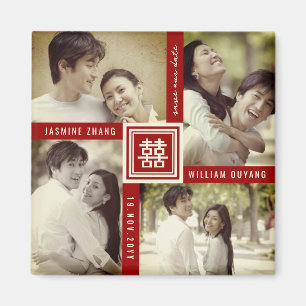 Íman Casamento Chinês Duplo Xi 4 Foto Salvar Data