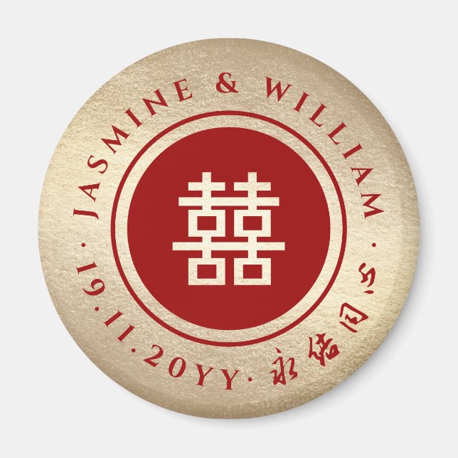 Íman Casamento Chinês Duplo Xi, Círculo Clássico Dourad (Frente)