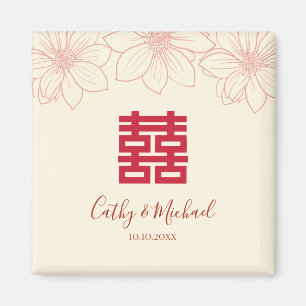 Íman Casamento chinês floral vermelho e bege Boho
