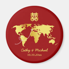 Íman casamento chinês no mapa vermelho e dourado