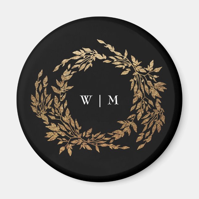 Íman Casamento clássico de crest preto monograma tradic (Frente)