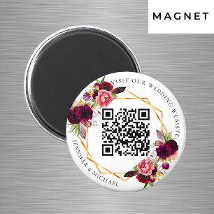 Íman Casamento código QR geométrico dourado com florais