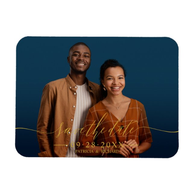 Íman Casamento Com Caligrafia Chic Salva A Foto Da Data (Horizontal)