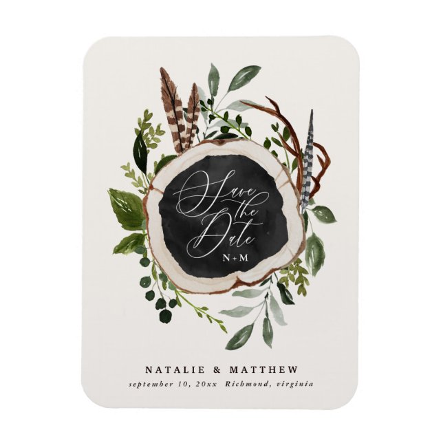 Íman Casamento com fatia de madeira russa salvar a data (Vertical)