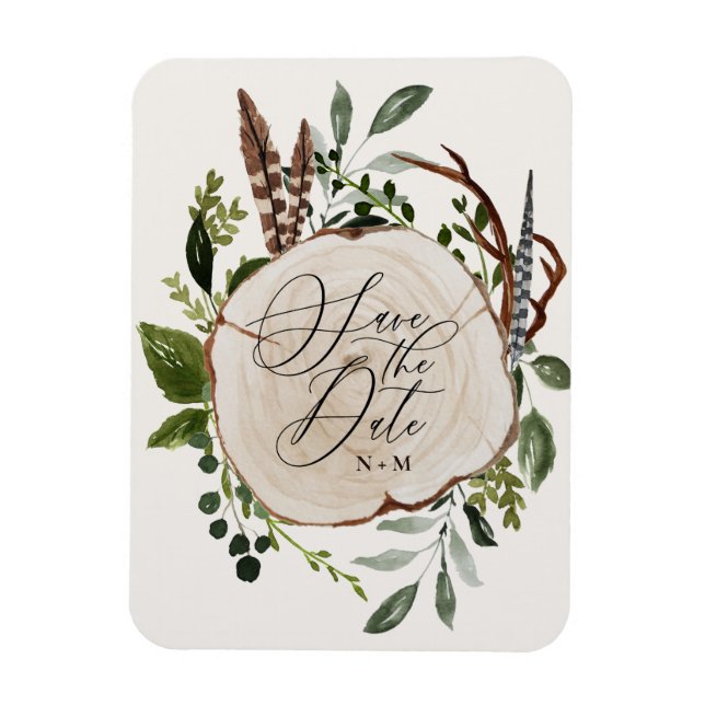 Íman Casamento com fatia de madeira russa salvar a data (Vertical)