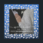 Íman Casamento com Lente de Diamante Azul de Silver Ele<br><div class="desc">Arte Deco Casamento Diamante Conselho Negro e Espuma Branca</div>