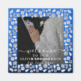 Íman Casamento com Lente de Diamante Azul de Silver Ele