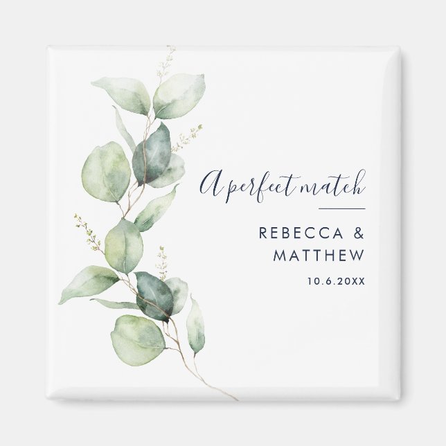 Íman Casamento com Letra de Eucalipto em Aquarela Moder (Frente)
