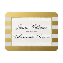 Íman Casamento com Listras de Ouro e Branco Elegante