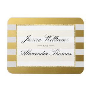 Íman Casamento com Listras de Ouro e Branco Elegante