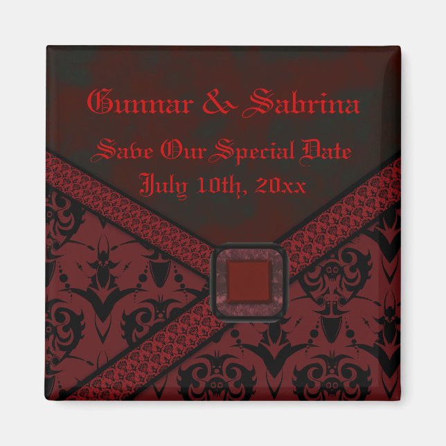 Íman Casamento com rendas do Gótico Vermelho e Negro (Frente)