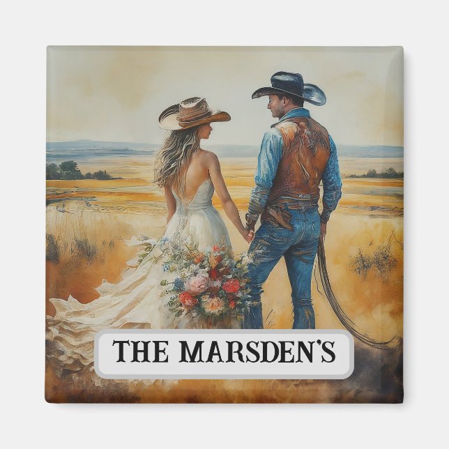 Íman Casamento Country Western Aquarela (Frente)