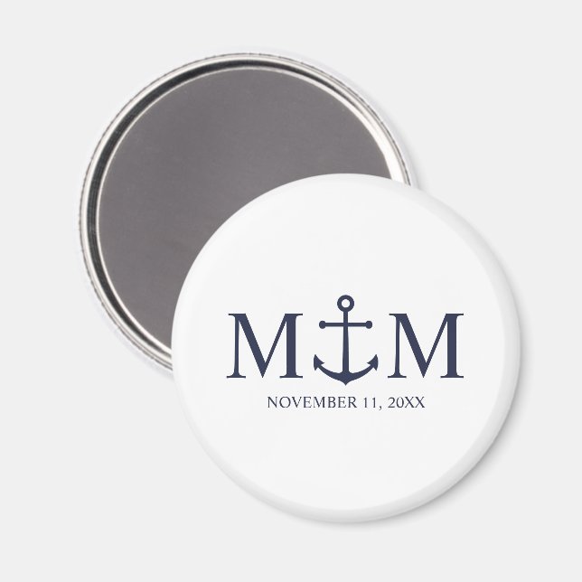 Íman Casamento de Âncora Azul Marinho Náutico (Front/Back)