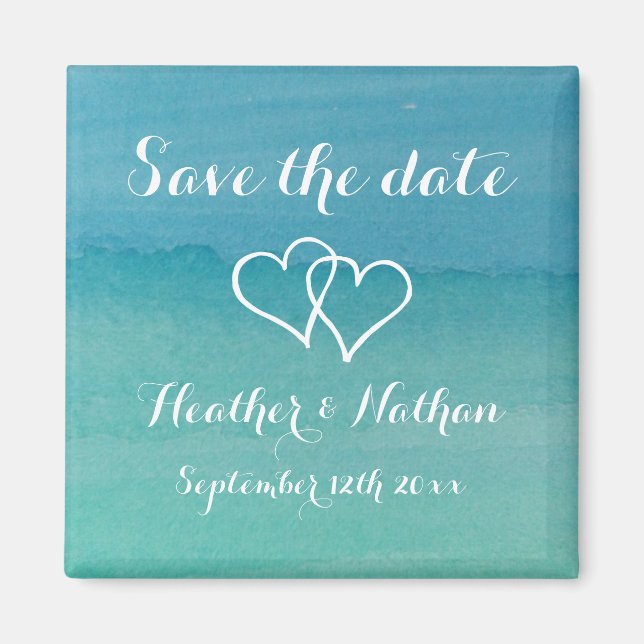 Íman Casamento de aqua azul-aquarela salva ímanes de da (Frente)