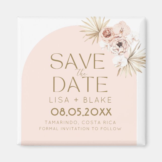 Íman Casamento de Arca Floral Rosa Salva a Data (Frente)