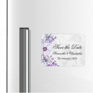 Íman Casamento de Berry Wreath Floral Roxo Salve a Data