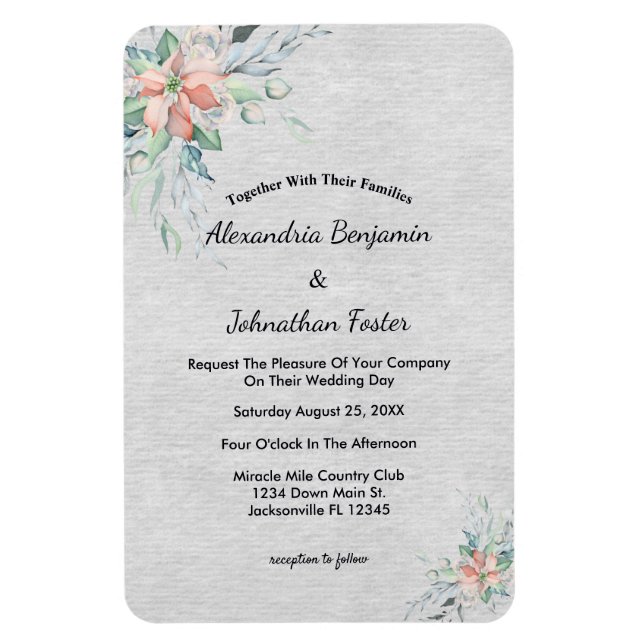 Íman Casamento de Buquê das Flores Rosa Elegante (Vertical)