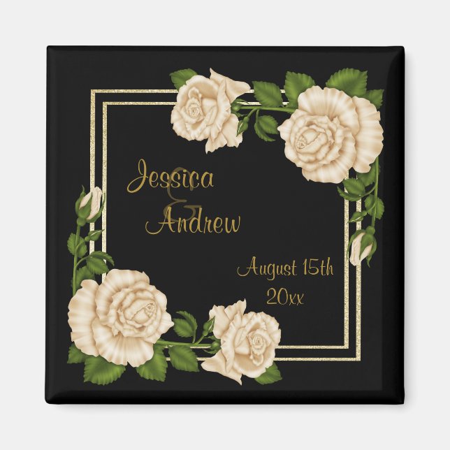 Íman Casamento de Buquês de marfim de canto de chic (Frente)