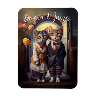 Íman Casamento de Casal de Gato Bonito - Personalizável